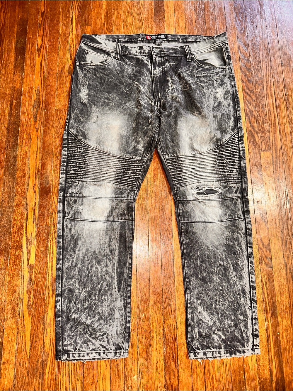 Men’s 38 x 32 Southpole Thrashed Distressed Urban Streetwear Black Jeans